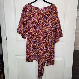 Women's Molly & Isadora Maroon Muticolor Short Sleeve Blouse 1X